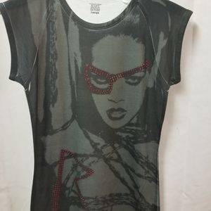 Rare Rhianna sublimation shirt with rhinestones